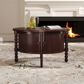 Vintage Round Coffee Table with Storage in 30.3" for Living Room, Mid Century Modern Cocktail Table with Sliding Door