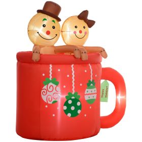 Outsunny 6FT Inflatable Gingerbread Couple in Hot Cocoa Mug, Christmas Blow Up Decoration with LED Lights for Indoor, Outdoor
