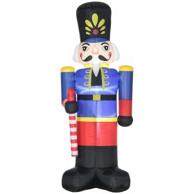HOMCOM 8ft Christmas Inflatable Nutcracker Toy Soldier with Scepter, Outdoor Blow-Up Yard Decoration with LED Lights Display