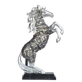 12"H Decorative Craved Standing Silver Horse Figurine with Base Home Decor Gift