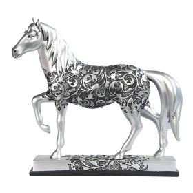 8"W Decorative Craved Silver Horse Figurine with Base Home Decor Gift