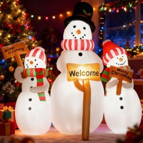 6.1' Inflatable Three Snowmen with Sign Each, Blow-Up Outdoor Christmas Display w/ LED Lights for Party