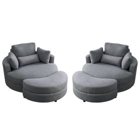[Video] Welike Swivel Accent Barrel Modern Dark Grey Sofa Lounge Club Big Round Chair with Storage Ottoman Linen Fabric for Living Room Hotel wit