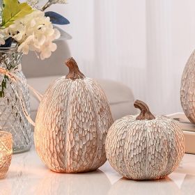 Artificial Pumpkin Decor, Brown and White Decorative Pumpkins, Thanksgiving Resin Pumpkins Figurine Set of 2