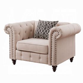 Beige Tufted Accent Chair with Pillow