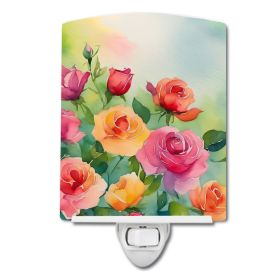 NEW Roses in Watercolor Ceramic Night Light Compact, UL-Certified, Ideal for Bedroom, Bathroom, Nursery, Hallway, Kitchen, 6x4x3, Multicolor