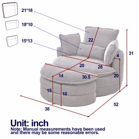 38"W Oversized Swivel Chair with moon storage ottoman for Living Room