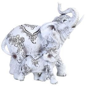8.25"W Decorative White Elephant and Baby with Tattoo Figurine Home Decor Gift