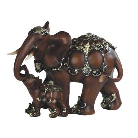 8"H Decorative Wood Like Thai Elephant with Baby Figurine Home Decor Gift