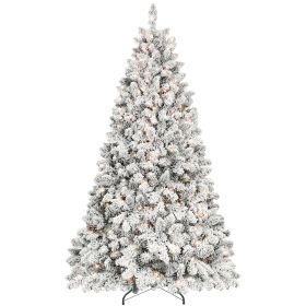 7.5ft Pre-lit Flocked Christmas Tree with 550 UL Lights & 49 Pine Cones & 1474 Tips Snow Frosted Artificial Xmas Tree