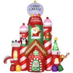 Outsunny 10ft Christmas Inflatables Outdoor Decorations Candy Castle, Blow-Up LED Yard Christmas Decor, Built-in Rotating Colorful Light for Gard