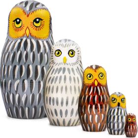 Owl Nesting Dolls Set of 5 pcs Matryoshka Doll with Decorative Owl Figurines Owl Stuff Owl Gifts Wood Owl Decor Owl Wood Craft