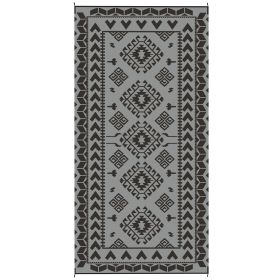 Reversible Outdoor Rug, Waterproof Plastic Straw With Carry Bag, 9 X 18, Black & Gray Rhombus Patchwork (Option: Gray)