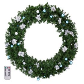 60in Pre-lit Christmas Wreath, Lighted Artificial Xmas Wreath With 220 Cold & Warm White Lights And 600 PVC Tips And DIY Ornaments, For Front Doo (Color: GREEN)