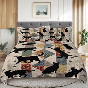 3pcs Of Black Cat Multi Posture Pattern Blanket Set All Season Bedding, 2 Pillowcases For Children, Teenagers, And Adults, Suitable For Bedrooms (Option: Queen-Black)