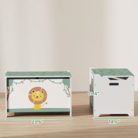 Toy Box With Lid, Safety Hinges And Groove Handles, Toy Storage Organizer For Kids, Living Room, Playroom, Green (Color: GREEN)