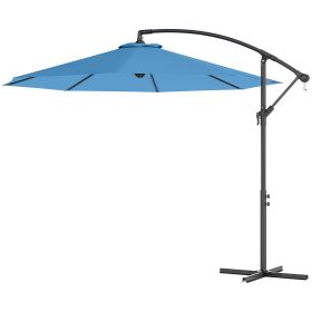 10 Cantilever Tilt Offset Patio Umbrella W UV & Water Safe Material & Cross Base Weight Not Included, Blue (Color: Blue)