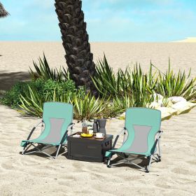 Set Of 2 Folding Beach Chairs With Mesh Back, Carry Bag And Cup Holder For Outdoor Camping Lawn Sports Picnic Turquoise (Option: Turquoise)