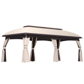 10 X 20 Patio Gazebo, Outdoor Gazebo Canopy Shelter With Netting, Vented Roof For Garden, Beige (Color: BEIGE)