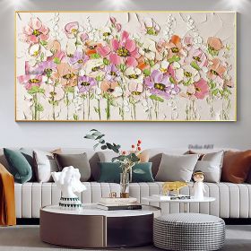 Handmade Abstract Blossom Pink Flower Oil Painting on Canvas;  Large Original Modern Textured Floral Scenery Painting Boho Wall Art Living Room H (size: 50x100cm)