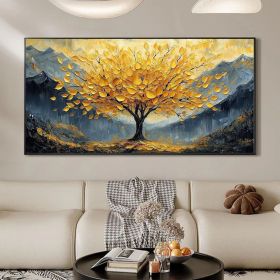 Large Original Golden Tree Oil Painting on Canvas, Custom Wall Art, Abstract Tree of Life Wall Art, Boho Wall Décor, Living Room Home Decor (Style: 01, size: 60x120cm)