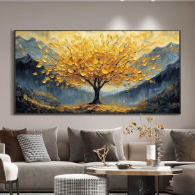 Large Original Golden Tree Oil Painting on Canvas, Custom Wall Art, Abstract Tree of Life Wall Art, Boho Wall Décor, Living Room Home Decor (Style: 01, size: 70x140cm)