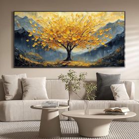 Large Original Golden Tree Oil Painting on Canvas, Custom Wall Art, Abstract Tree of Life Wall Art, Boho Wall Décor, Living Room Home Decor (Style: 01, size: 80x160cm)