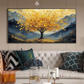 Large Original Golden Tree Oil Painting on Canvas, Custom Wall Art, Abstract Tree of Life Wall Art, Boho Wall Décor, Living Room Home Decor (Style: 01, size: 100x200cm)