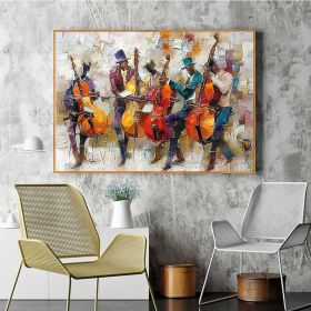 Large Abstract Jazz Band Oil Painting on Canvas Wall Art Original Black Jazz Music Art Orchestra Painting Fashion Decor Living Room Decor (Style: 01, size: 140x210cm)