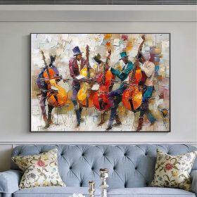 Large Abstract Jazz Band Oil Painting on Canvas Wall Art Original Black Jazz Music Art Orchestra Painting Fashion Decor Living Room Decor (Style: 01, size: 60x90cm)