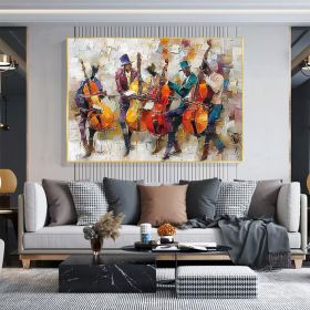 Large Abstract Jazz Band Oil Painting on Canvas Wall Art Original Black Jazz Music Art Orchestra Painting Fashion Decor Living Room Decor (Style: 01, size: 80x120cm)