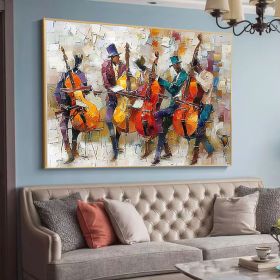 Large Abstract Jazz Band Oil Painting on Canvas Wall Art Original Black Jazz Music Art Orchestra Painting Fashion Decor Living Room Decor (Style: 01, size: 120x160cm)