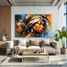 Abstract Black Women Art African Women Hand Painted Oil Painting Mid Century Modern Wall Art Black Girl Wall Art Oversized Wall Decor Above Couch (Style: 01, size: 70x100cm)