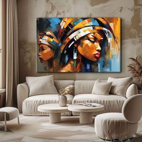 Abstract Black Women Art African Women Hand Painted Oil Painting Mid Century Modern Wall Art Black Girl Wall Art Oversized Wall Decor Above Couch (Style: 01, size: 80x120cm)