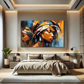 Abstract Black Women Art African Women Hand Painted Oil Painting Mid Century Modern Wall Art Black Girl Wall Art Oversized Wall Decor Above Couch (Style: 01, size: 120x160cm)