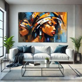 Abstract Black Women Art African Women Hand Painted Oil Painting Mid Century Modern Wall Art Black Girl Wall Art Oversized Wall Decor Above Couch (Style: 01, size: 140x210cm)