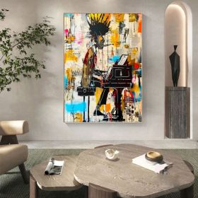 Jazz Musician Contemporary Graffiti Figure Wall Art Canvas Modern Decor Hand Painted Oil Painting Extra Large Ready to Hang Trendy Urban Painting (Style: 01, size: 80x120cm)