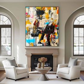 Jazz Musician Contemporary Graffiti Figure Wall Art Canvas Modern Decor Hand Painted Oil Painting Extra Large Ready to Hang Trendy Urban Painting (Style: 01, size: 120x160cm)
