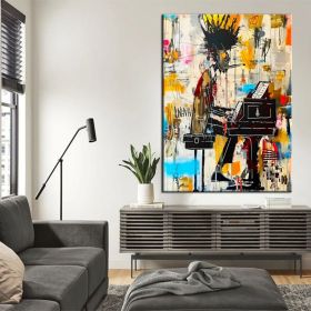 Jazz Musician Contemporary Graffiti Figure Wall Art Canvas Modern Decor Hand Painted Oil Painting Extra Large Ready to Hang Trendy Urban Painting (Style: 01, size: 140x210cm)
