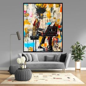 Jazz Musician Contemporary Graffiti Figure Wall Art Canvas Modern Decor Hand Painted Oil Painting Extra Large Ready to Hang Trendy Urban Painting (Style: 01, size: 50x70cm)