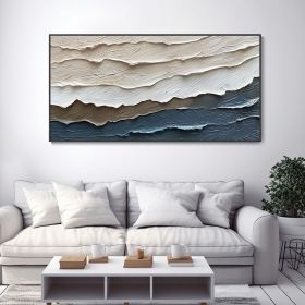 Hand Painted Abstract Ocean Landscape Thick Texture Knife Oil Painting Blue Sea Wave Home Decor Wall Art Minimalist Modern Style White Sea On Can (Style: 01, size: 100x200cm)