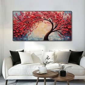 Hand Painted Red Tree Texture Art Abstract Canvas Oil Painting Original Landscape Plant Artwork Modern Stylish Wall Decor Gift For Her New Home (Style: 01, size: 60x120cm)
