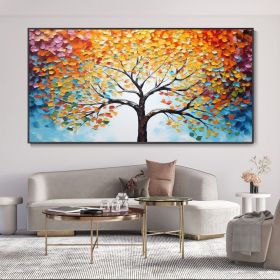 Hand Painted Abstract Oil Painting Landscape Textured Knife Original Artwork Boho Decor Colorful Tree Texture Canvas Wall Hanging Christmas Gift (Style: 01, size: 100x200cm)