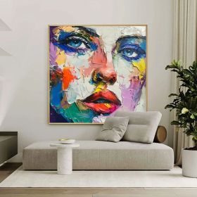 Extra Large Original Contemporary Abstract Painting Textured Oil Painting on Canvas Handmade Modern Decor Portrait Woman Face Art Wall Decor (Style: 01, size: 100x100cm)