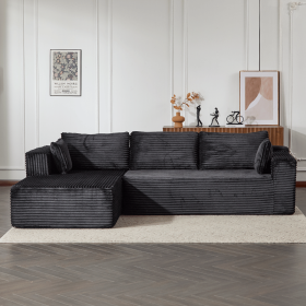 Compression Sectional Couch with Comfy Chaise, Boneless L Shape Sofa with Deep Seat (Color: Black)