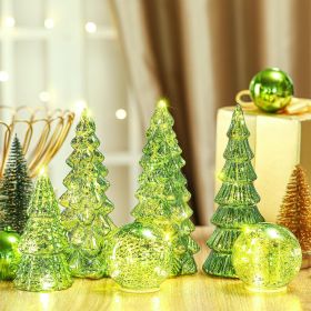 6 Pcs Mercury Glass Christmas Tree for Tabletop Light up Figurine Christmas Tree Mercury Cracked Glass Globe with Light for Xmas Decor Home Party (Color: Lime Green)