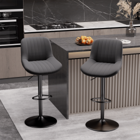 Bar Stools Set of 2, Kitchen Swivel Counter Barstool Adjustable Height Island Bar Chairs Modern Stools (Color: Dark Gray)
