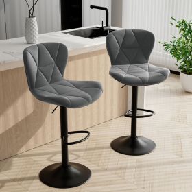 Modern Bar Stool Set of 2, Adjustable Faux Leather Upholstered Swivel Counter Stools, Counter Height Barstools with Back for Kitchen Island (Color: Light Gray)