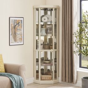 Corner Lighted Curio Cabinet Corner Glass Cabinet Lighted Curio Cabinet Corner Display Case for Living Room, Curio Cabinet, Antique collection, W (Color: Antique White, Material: MDF+glass)
