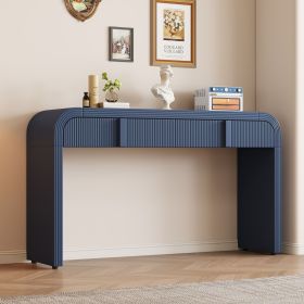 Unique Modern Rounded Silhouette and Smooth Surface Console Table with 2 Drawers for Living Room and Entryway (Color: Navy Blue, Material: MDF)